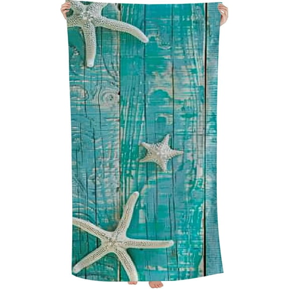 PHYHOO Teal Wood & Starfish Beach Tropical Microfiber Sand Free Beach Towel Oversized Quick Dry Absorbent for Pool Swimming Bathroom Beach Towel 30x60in