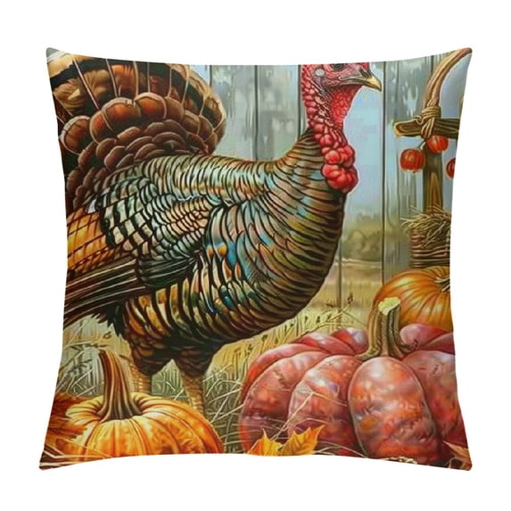 PHYHOO Thanksgiving Day Harvest Turkey Throw Pillow Covers Vintage Wood Rustic Farmhouse Pumpkin Sunflowers Floral Pillowcase Home Sofa Bed Thanksgiving Cushion Cover  White