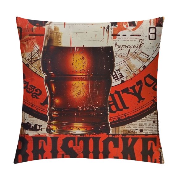 PHYHOO Throw Pillow Covers Beer Quote Lettering Throw Pillows Cases Linen Vintage Bottle Cap with Red Cushion Cover Couch Car Holiday Decoration White