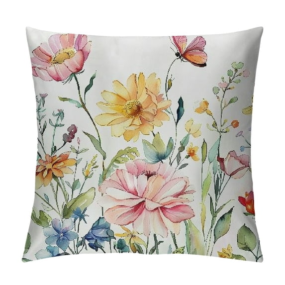 PHYHOO Throw Pillow Covers - Botanical Spring Floral Butterfly Colorful Decorative Pillow Case for Sofa Couch Bedroom Living Room Car Home Decor Summer Pillowcase