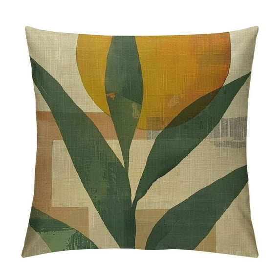 PHYHOO Throw Pillow Covers Home Decor Green Leaf Brown Century Mid Pillow Cases Decorative Outdoor Cushion Couch Sofa Pillowcases