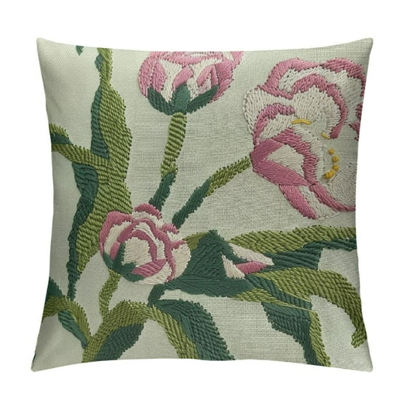 PHYHOO Throw Pillow Covers Pink Flower Pillowcases Spring Pillow Covers for Canvas Cushion Cover Square Farmhouse Floral Decor Pillow Case