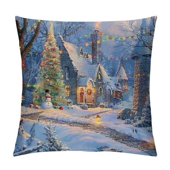 PHYHOO Throw Pillow Covers Street Lamp man Cushion Christmas Family Cover Decorative Pillowcase Double Sided Print for Bedroom Living Room Sofa