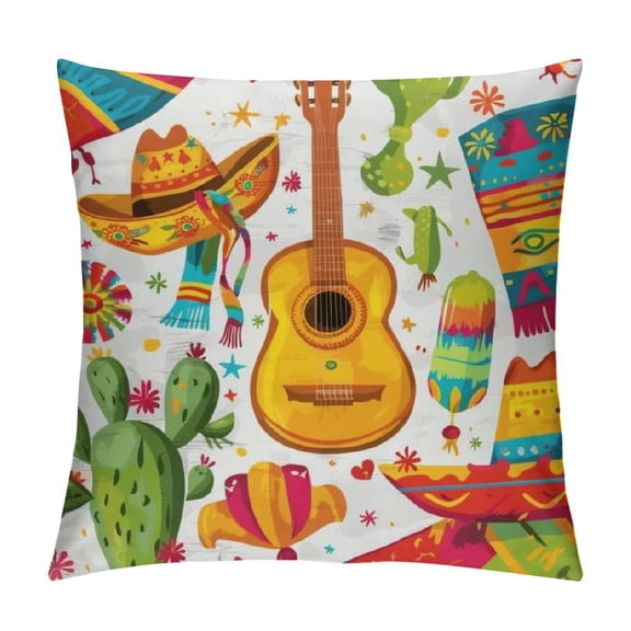 PHYHOO Throw Pillow Cushion Case , Pattern Musical Items and a Inspirations, Modern Accent Double-Sided Digital Printing, Red Yellow White