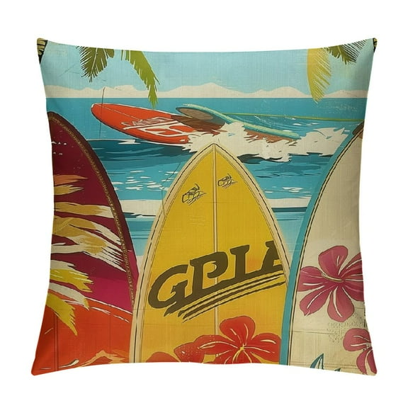 PHYHOO Throw Pillow Cushion Cover, Beach on The Sand Exotic Sport Vintage Style, Decorative Square Accent Pillow Case, Blue Mustard White