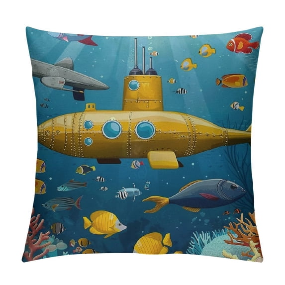 PHYHOO Throw Pillow Cushion Cover, Colorful Fish Marine Creatures , Decorative Square Accent Pillow Case, Blue Yellow Pink White