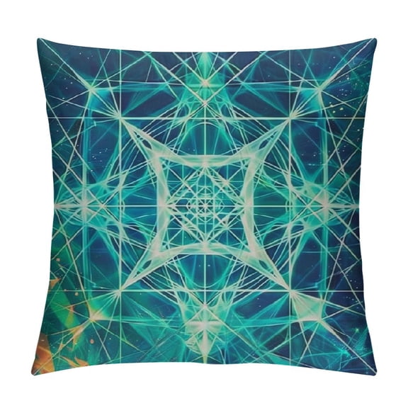 PHYHOO  Throw Pillow Cushion Cover, Digital Futuristic Tree of Life with Space Plains Pattern, Decorative Square Accent Pillow Case, Green White