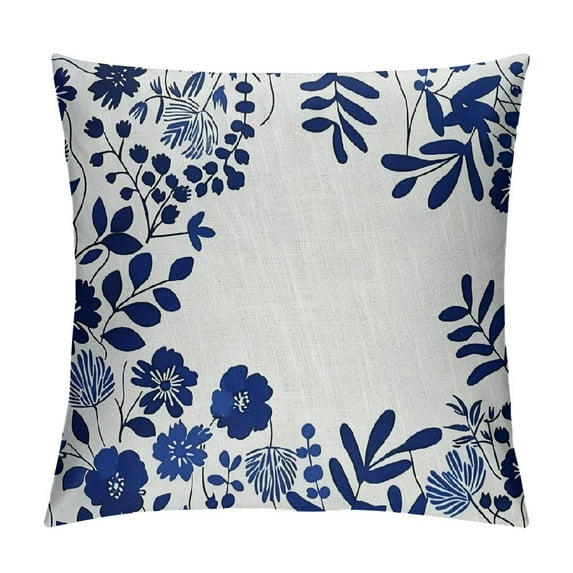 PHYHOO Throw Pillow Cushion Cover, Flower Branches Ferns Leaves Bushes Spring Themed Illustration, Decorative Square Accent Pillow Case, White