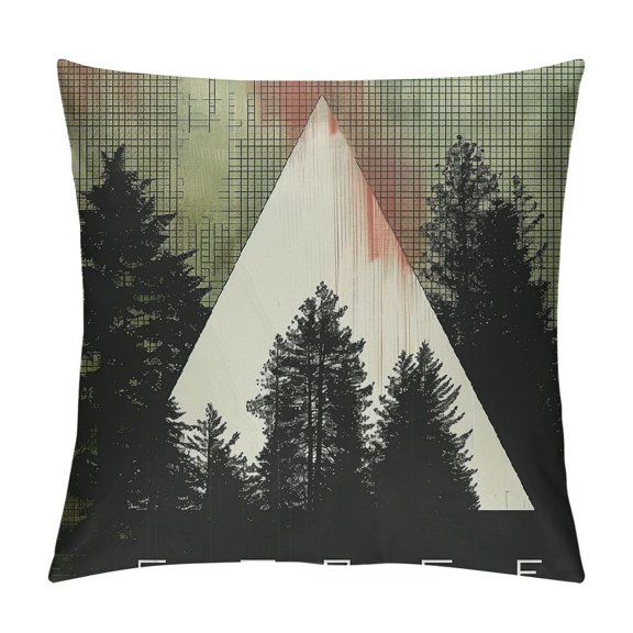 PHYHOO Throw Pillow Cushion Cover, Forest Halftone Effect Camping in , Decorative Square Accent Pillow Case, Army Green White