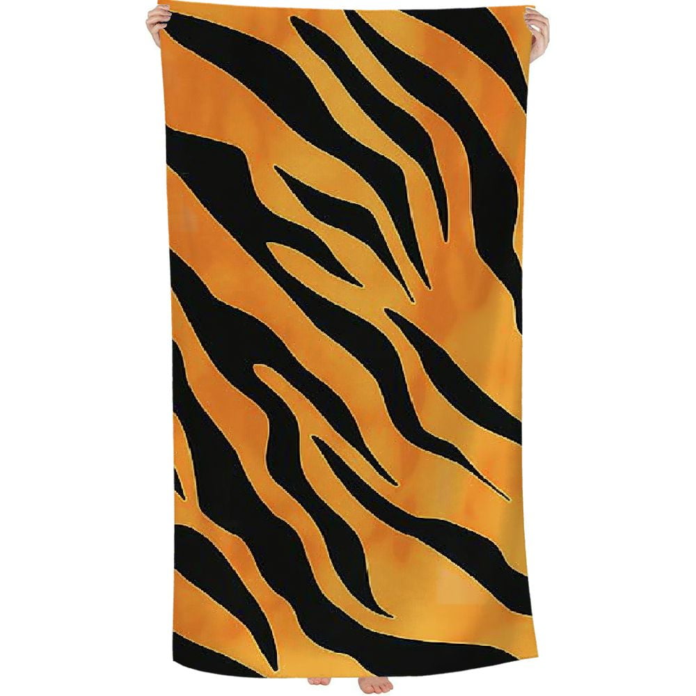 PHYHOO Tiger Skin Print Microfiber Beach Towel, Animal Pattern Large Oversized Beach Towel Lightweight Quick Dry Soft Absorbent Bath Towel, Sand Free Towel for Swimming Travel Sports 30x60in