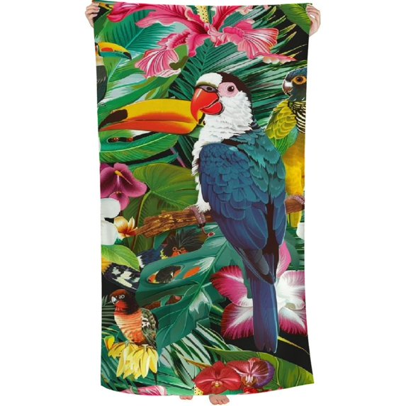PHYHOO Tropical Bird Palm Leaves Beach Towels Oversized Microfiber Beach Towel for Adults Quick Dry Sand Free Absorbent Large Beach Blanket for Travel Pool Swimming Bath Camping Adult Women 30x60in