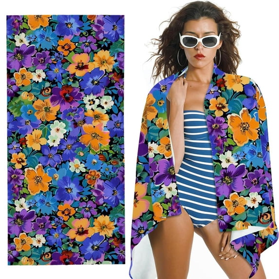 PHYHOO Tropical Floral Printed Microfiber Sand Free Pool Towel Lightweight Oversized Quick Dry Absorbent Compact Travel Must Have for The Swimming, Yoga, Camping, Summer Cruise Ship Es 30x60in