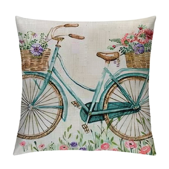 PHYHOO Vintage Bicycle Throw Pillow Covers for Home Sofa Couch Decorative Cushion Cover Square Pcases Blue Green White
