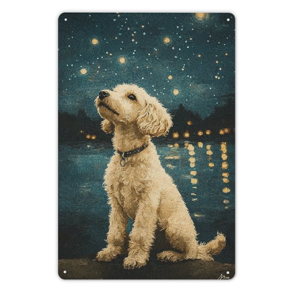 PHYHOO Vintage Bohemian Starry Sky Dog Tin Sign 12x8in, Decorate Home Wall Living Room Bedroom