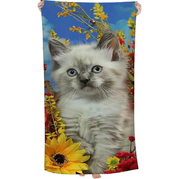 PHYHOO Vintage Cat Paint Beach Towel for Adults Kids Microfiber Lightweight Swimming Pool Towels Quick Dry Absorbent Sand Free Large Oversized Bath Towel 30x60in