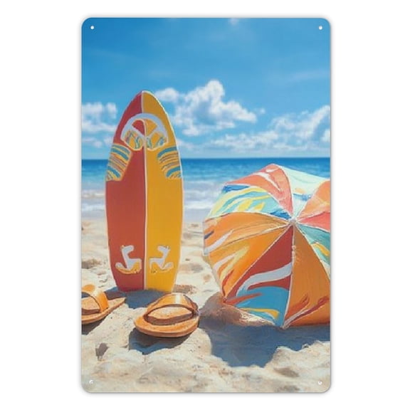 PHYHOO Vintage Farmhouse Style Seaside Beach Sunshine Tin Sign 12x8in, Used to Decorate Home Walls, Bedrooms, Living Rooms