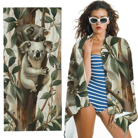 PHYHOO Vintage Koala Sand Free Microfiber Beach Towel Lightweight Oversized Quick Dry for Swimming, Pool, Camping, Yoga, Traveling Essentials Accessories Vacation Stuff 30x60in
