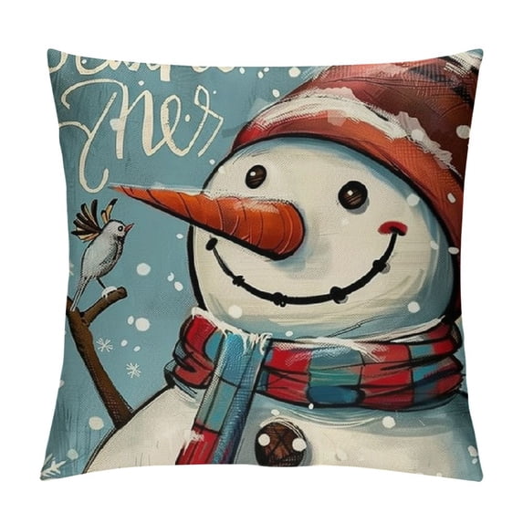 PHYHOO Warm Winter Wishes Blue Decorative Throw Pillow Covers, Snowman Merry Christmas Let It Snow Porch Outdoor Home Decor, Buffalo Plaid Check Couch Cushion Case White