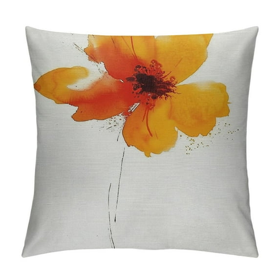 PHYHOO  Watercolor Flower Throw Pillow Cushion Cover, Single Poppy Flower on Plain Clear Background Nature Inspired Romantic, Decorative Square Accent Pillow Case, White Orange White
