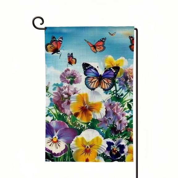PHYHOO Welcome Spring Garden Flag Double Sided Vertical, Burlap Small Butterfly Floral Hello Garden Yard House Flags Outside Outdoor House Spring Summer Decoration White