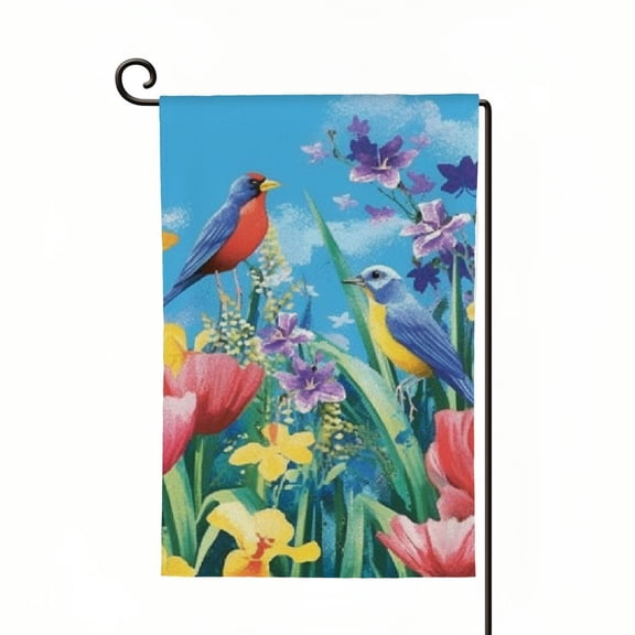PHYHOO Welcome Spring Summer Garden Flag Double Sided Vertical, Burlap Small Cardinal Birds Irises Floral Garden Yard House Flags Outside Outdoor House Spring Decoration White