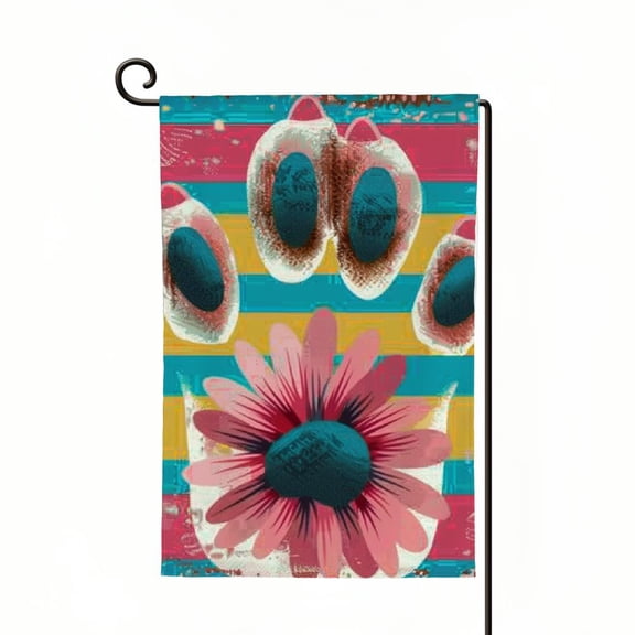 PHYHOO Welcome Spring Summer Garden Flags for Outside, Dog Paw with Daisy Flowers Stripes Yard Decoration, Small Seasonal Outdoor Decor for Wedding Anniversary Farmhouse Holiday White