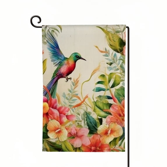 PHYHOO Welcome Spring Summer Hummingbird Floral Garden Flag Double Sided Small Outside Yard Outdoor Decoration White