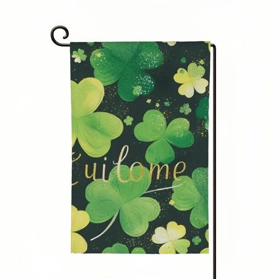 PHYHOO Welcome St. Patrick's Day Spring Garden Flag Double Sided Vertical, Burlap Small Lucky Shamrock Clover Yard Flag Banner Sign for Home Outside Outdoor Decor White