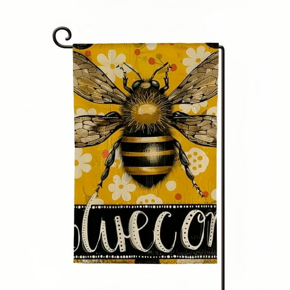 PHYHOO Welcome Summer Bee Garden Flag Double Sided Outside Small Burlap Bowknot Polka Dots Yard Decoration Flag White