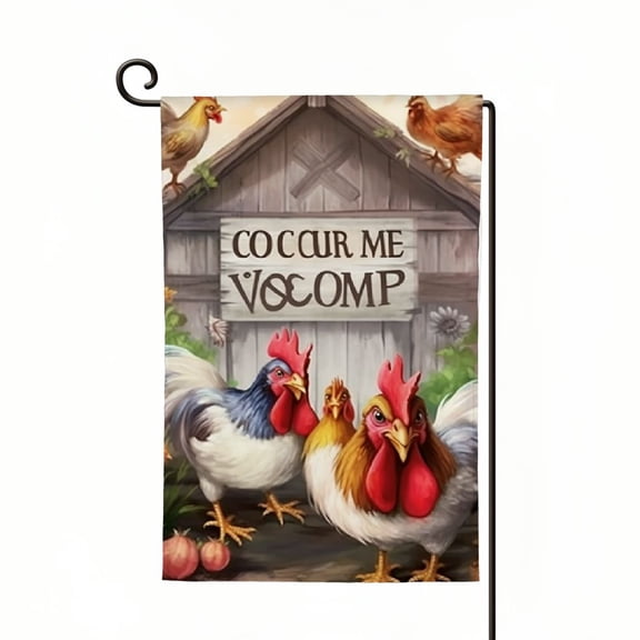 PHYHOO Welcome To Our Coop Chicken Garden Flag Double Sided Rustic Rooster Yard Flag Funny Farmhouse Decor for Chicken Coop White