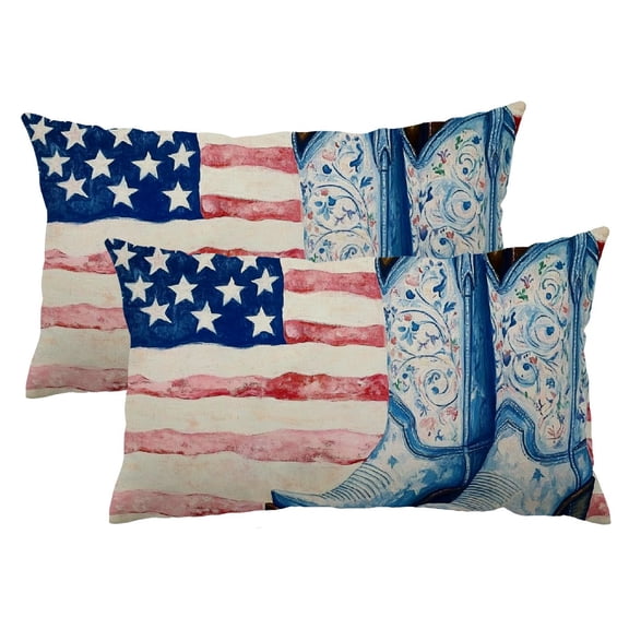PHYHOO Western Chinoiserie Cowboy Boot Pillow Covers 12 x 20 Set of 2, Western Chinoiserie Blue and White Pink Decor Throw Pillow Covers, Cowboy Room Decor for Girl, Home Bedroom 12x20inch