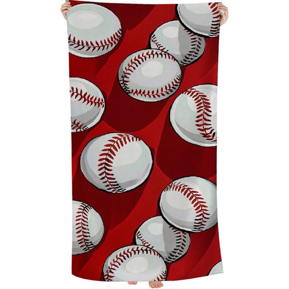 PHYHOO White Baseballs Oversized Beach Towel Sports Baseball Sand Free Towel Super Soft &amp; Absorbent for Travel Swimming Sports 30x60in