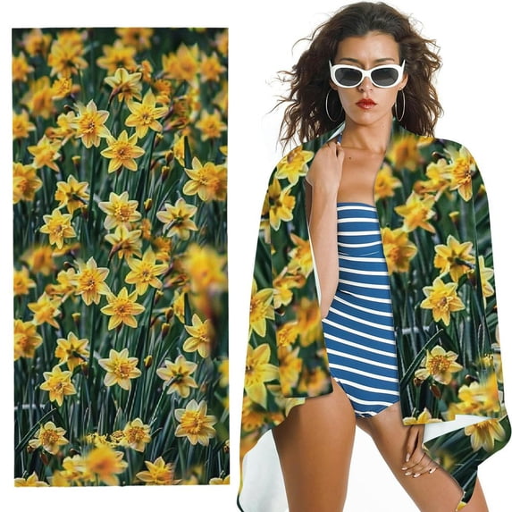 PHYHOO Yellow Spring Microfiber Sand Free Beach Towel Oversized Quick Dry Absorbent for Pool Swimming Bathroom Beach Towel 30x60in