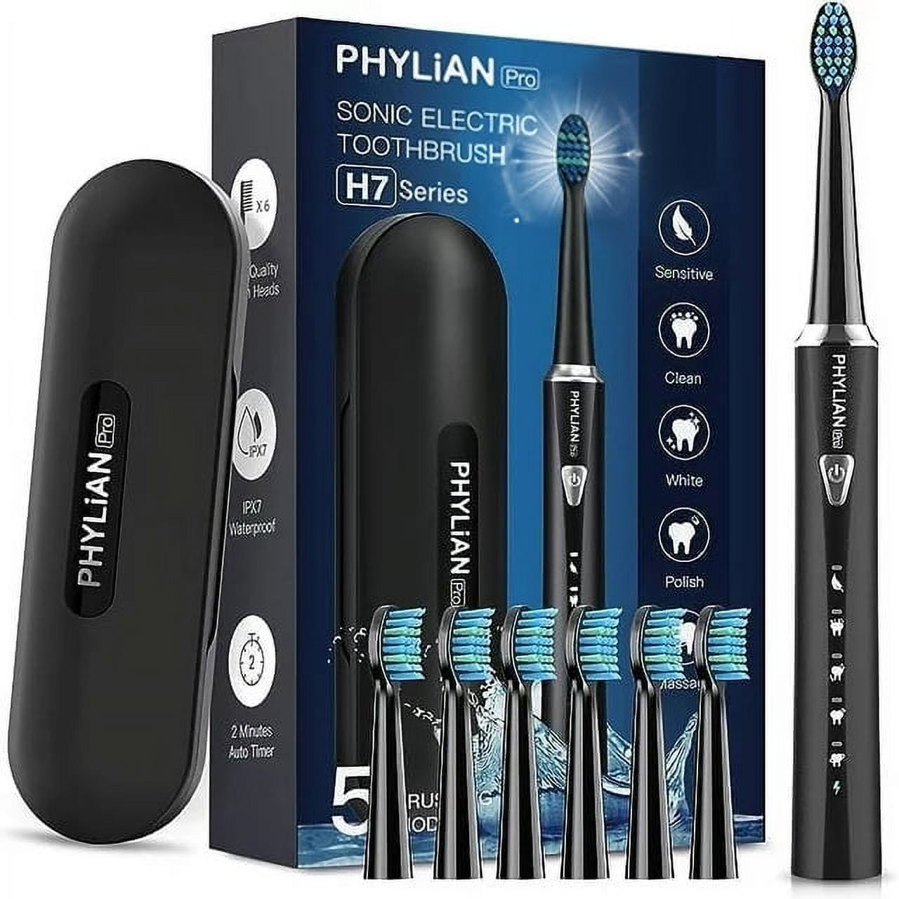 PHYLIAN Pro Sonic Electric Toothbrush for Adults, USB Rechargeable with Tooth Brush Holder