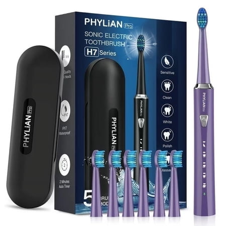 PHYLIAN PRO-Sonic-Electric-Toothbrush-for-Adults-Rechargeable-Toothbrushes-Power-Electronic Toothbrush with Tooth Brush Holder, 3 Hours Charge for 120 Days and Travel Case # Purple