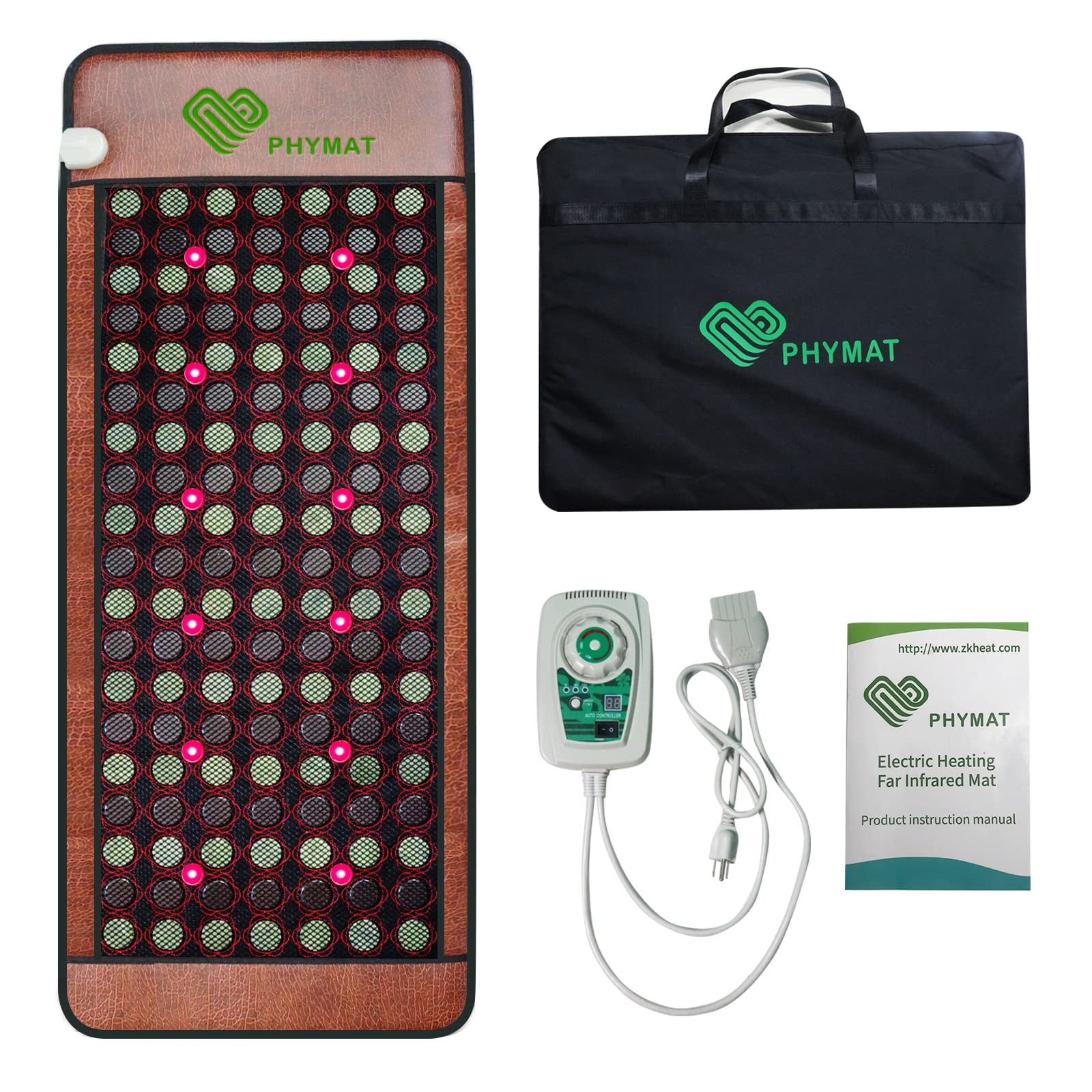 PHYMAT Large Size Far Infrared Heating Pad Hot Stone Jade Tourmaline 67"x27" Red Light