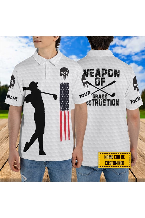PHYSHOP - Customized Polo Shirts Golf Polo Skull Punisher Golfer Sports Shirts Weapon Of Grass Destrustion Polo Shirts Men