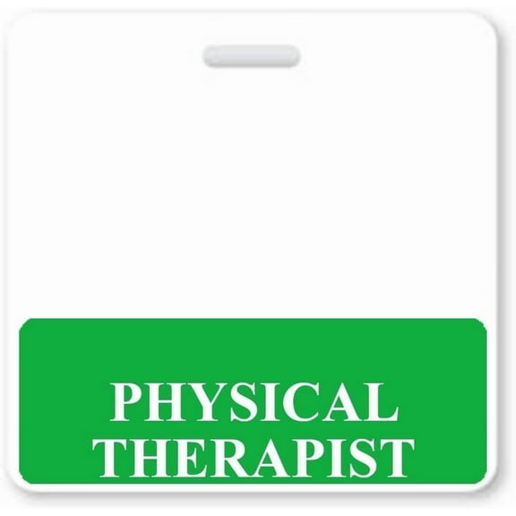 PHYSICAL THERAPIST Badge Buddy - Heavy Duty Horizontal Badge Buddies for Physical Therapists - Spill Proof & Tear Resistant Cards - 2 Sided Quick Role ID Backers - Specialist ID (Green)