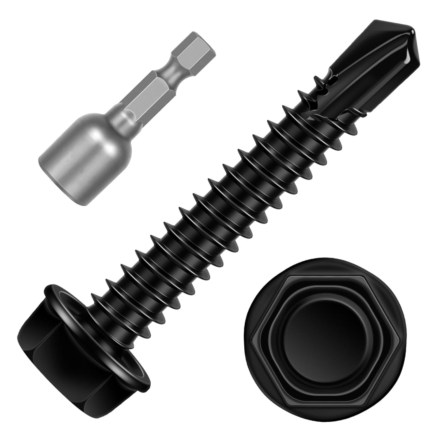 AMERICANINTEGRATEDSUPPLY.COM 100-Pack #10 X 3/4" Hex Washer Head Self-Tapping Screws – Type AB, Steel Zinc Plated - View #4