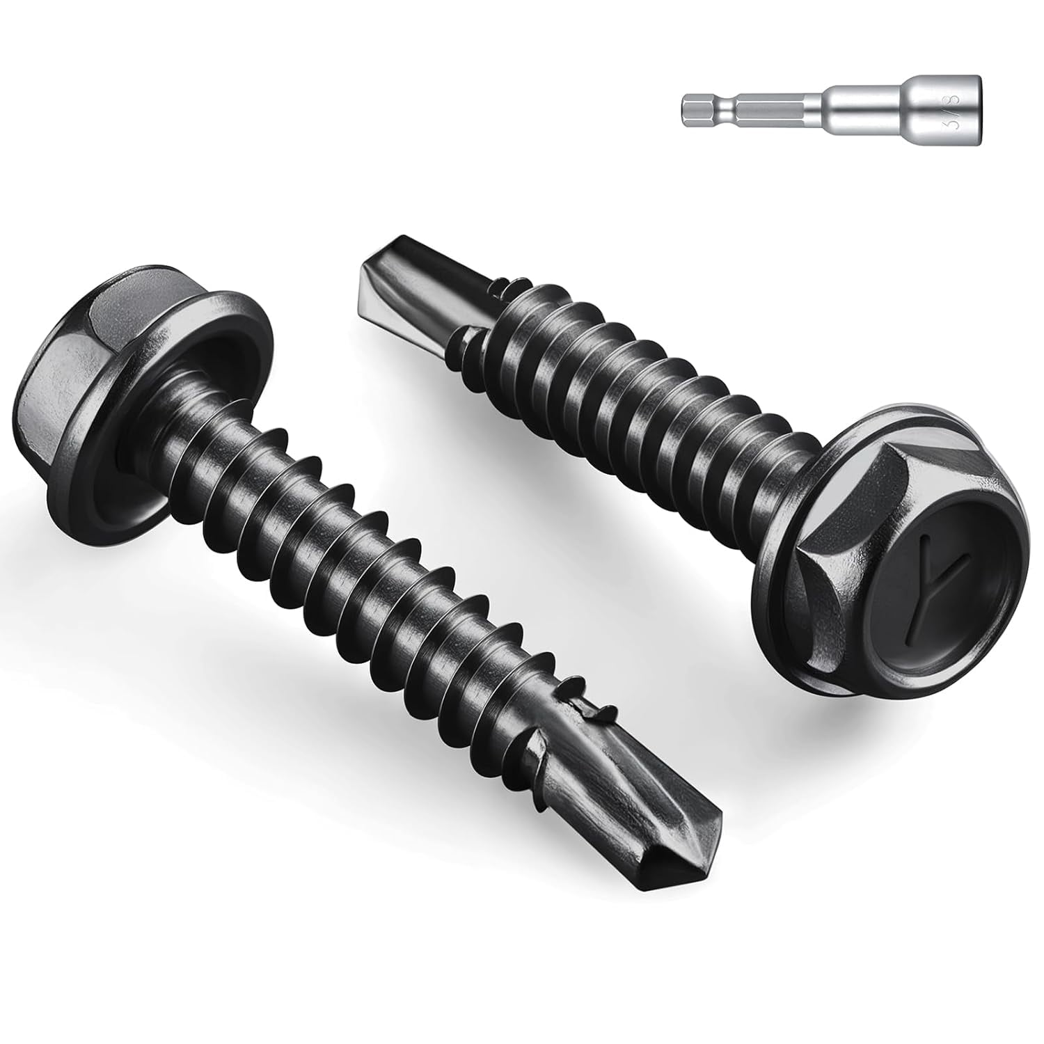 Mxuteuk 170-Pack #8×1 Inch Self-Tapping Screws – 410 Stainless Steel, Hex Washer Head, Self-Drilling For Metal, Includes Magnetic Socket Driver & Storage Box