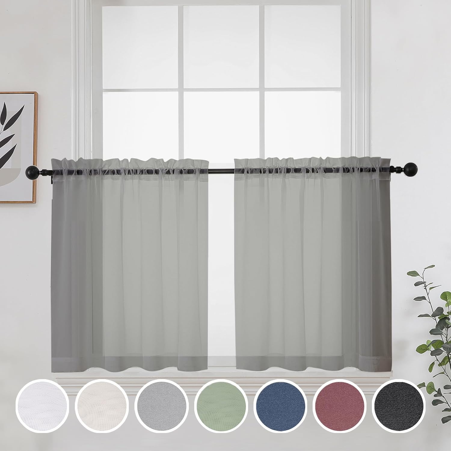 PHYSUN-Grey Sheer Curtains 24 Inches Long 2 Panels for Bathroom Window ...