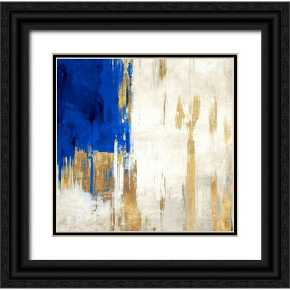 PI Galerie 12x12 Black Ornate Wood Framed with Double Matting Museum Art Print Titled - Indigo Abstract III