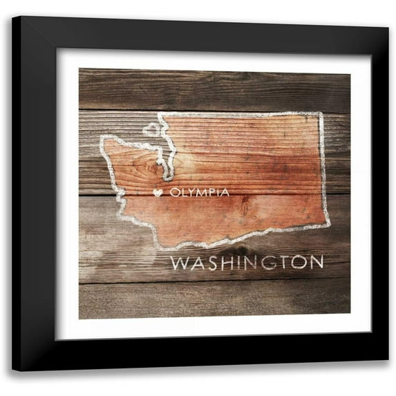 PI Galerie 15x15 Black Modern Framed Museum Art Print Titled - Washington Rustic Map