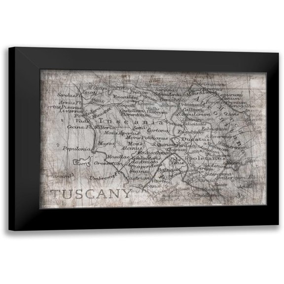 PI Galerie 24x17 Black Modern Framed Museum Art Print Titled - Tuscany Map White