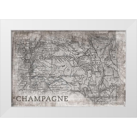 PI Galerie 24x17 White Modern Wood Framed Museum Art Print Titled - Champagne Map White