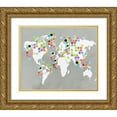 thumbnail image 1 of PI Juvenile 24x20 Gold Ornate Wood Framed with Double Matting Museum Art Print Titled - World Map Grey, 1 of 4