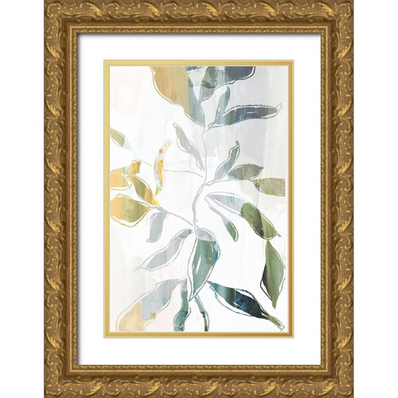 PI Studio 11x14 Gold Ornate Wood Framed with Double Matting Museum Art Print Titled - Growing Green Leaves I