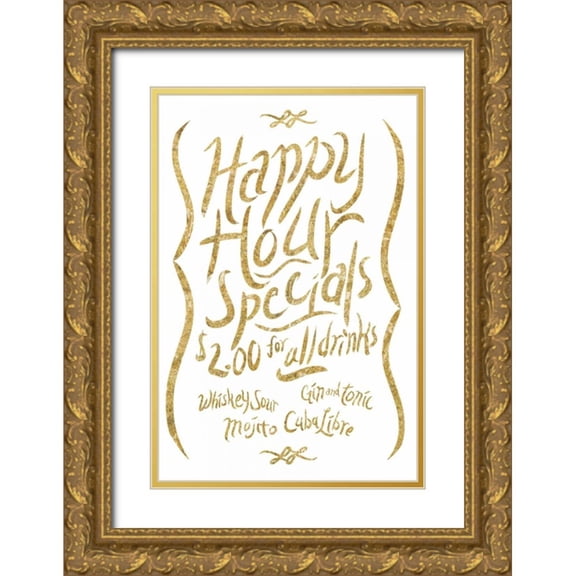 PI Studio 11x14 Gold Ornate Wood Framed with Double Matting Museum Art Print Titled - Happy Hour 2 gold