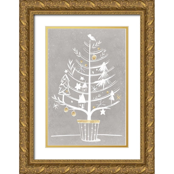 PI Studio 11x14 Gold Ornate Wood Framed with Double Matting Museum Art Print Titled - White Ornament Tree I