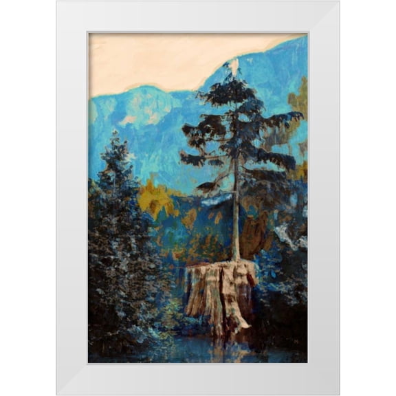 PI Studio 11x14 White Modern Wood Framed Museum Art Print Titled - Pine on Blue